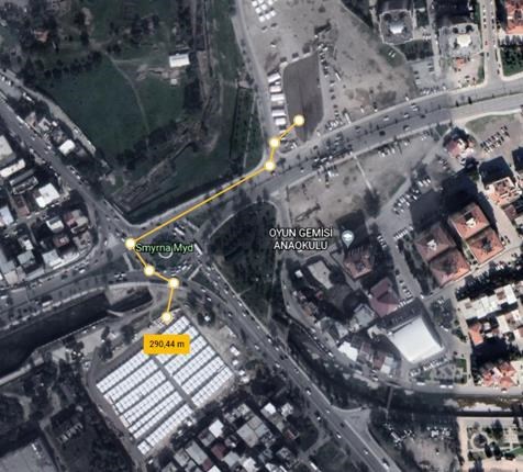 Çiçek Mahallesi Semt Pazarı ile Smyrna Meydanı arası (290 metre)
